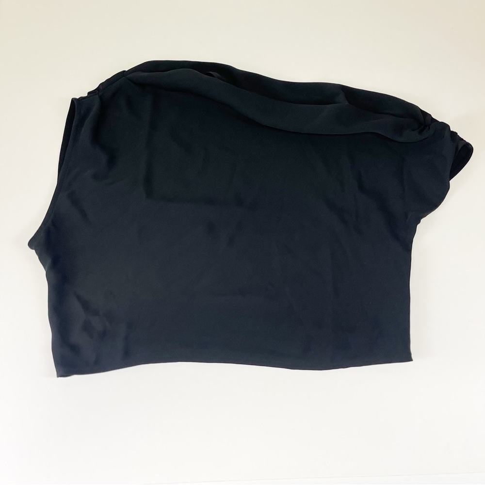 NEW Open Edit Blouse Womens Large Black Short Sleeve Asymmetrical NWOT